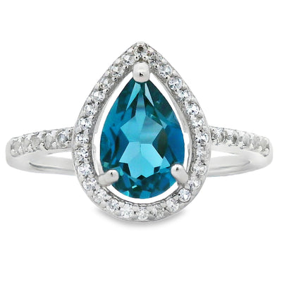 London Blue Topaz & Created Sapphire Ring in Sterling Silver