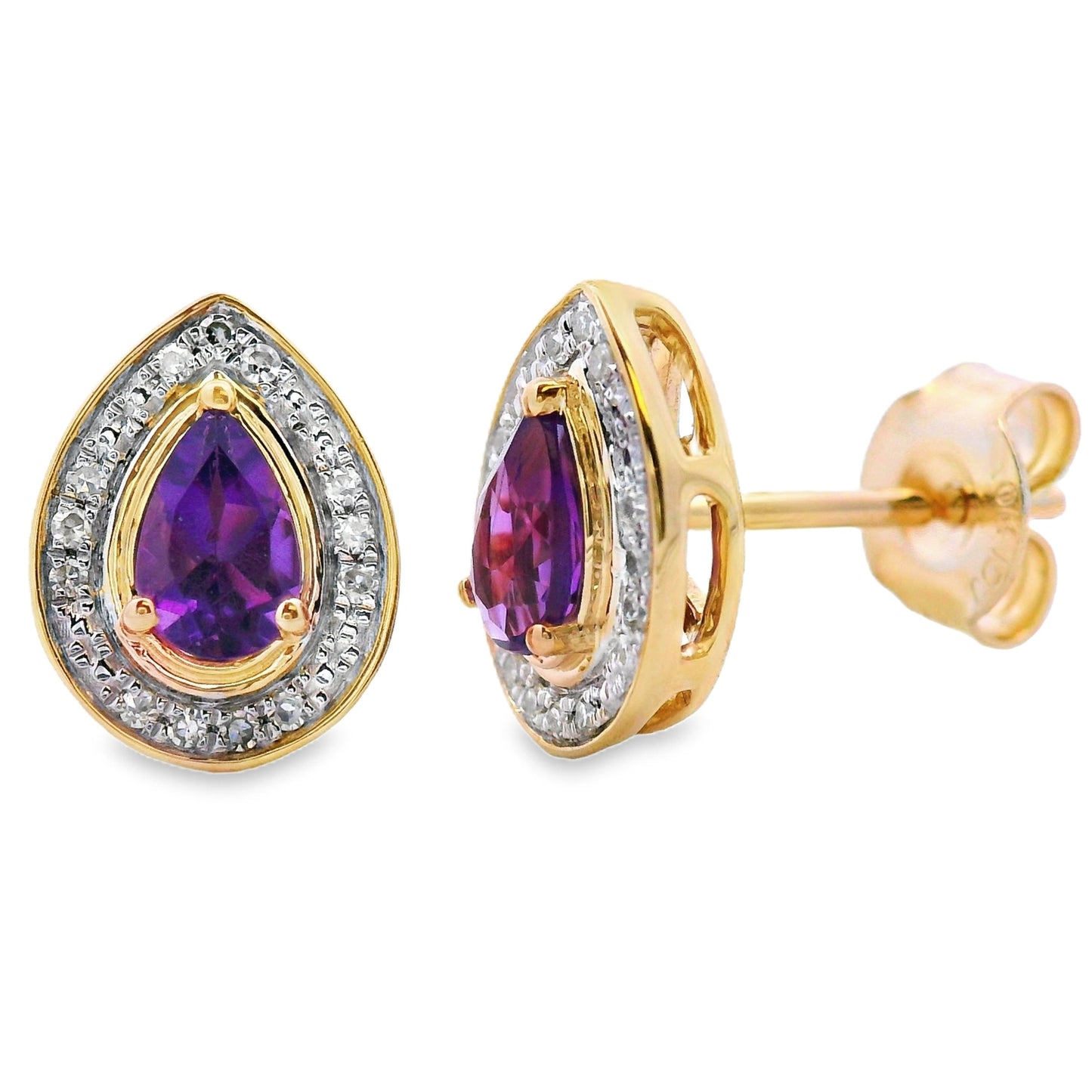 .47ct Amethyst & Diamond Stud Earrings in 10KT Yellow Gold