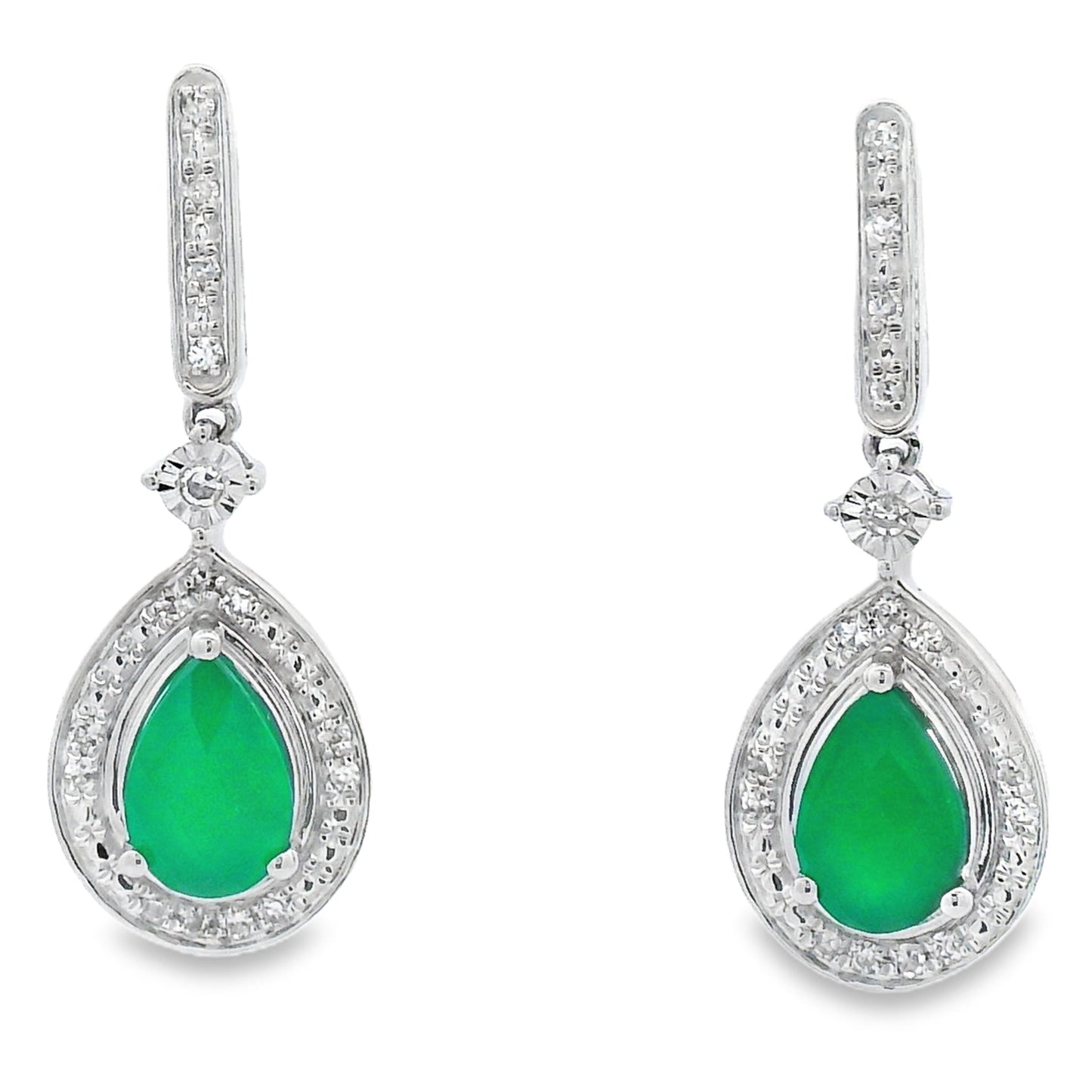 Chalcedony Diamond Dangle Earrings in 10KT White Gold