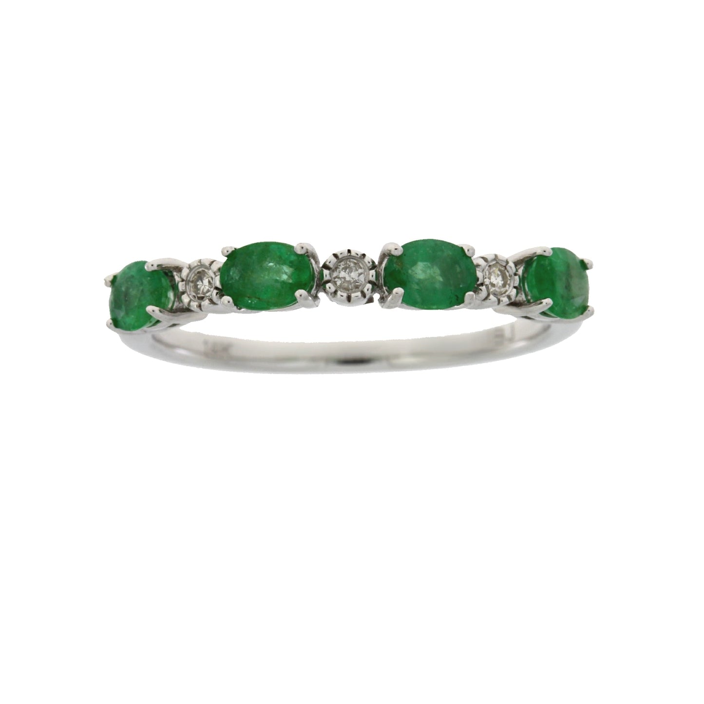 Bague de mode en émeraude et diamant en or blanc 14KT