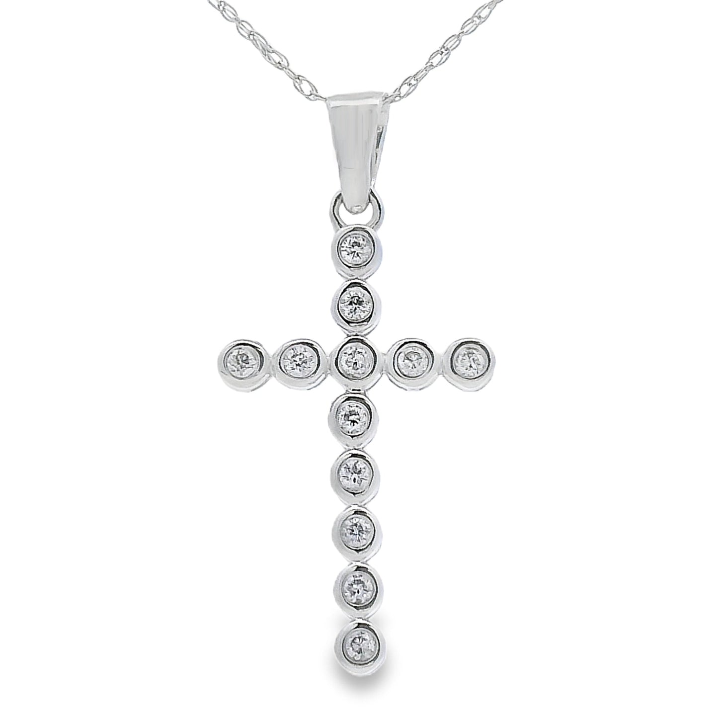 Pendentif croix en diamant de 0,12 ct en or blanc 14KT