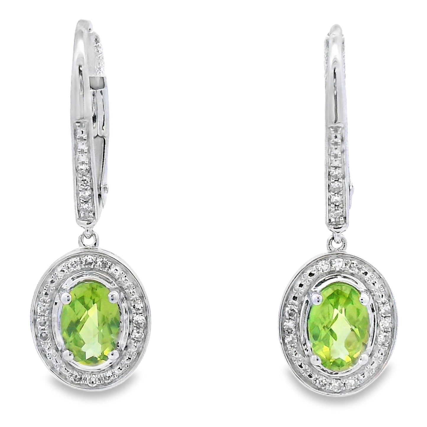 Pendientes Colgantes de Peridoto y Diamante de 1.21ct en Oro Blanco de 10KT