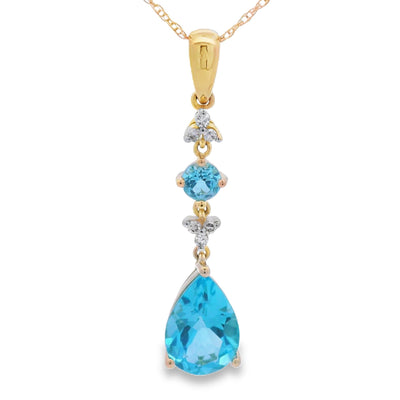 Elegant Blue Topaz and Diamond Pendant in 10KT Yellow Gold