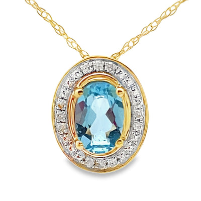 Blue Topaz and Diamond Pendant in 10KT Yellow Gold