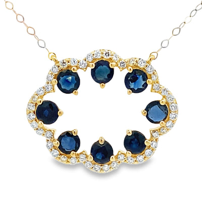 Sapphire Diamond Fashion Pendant in 14KT Yellow Gold
