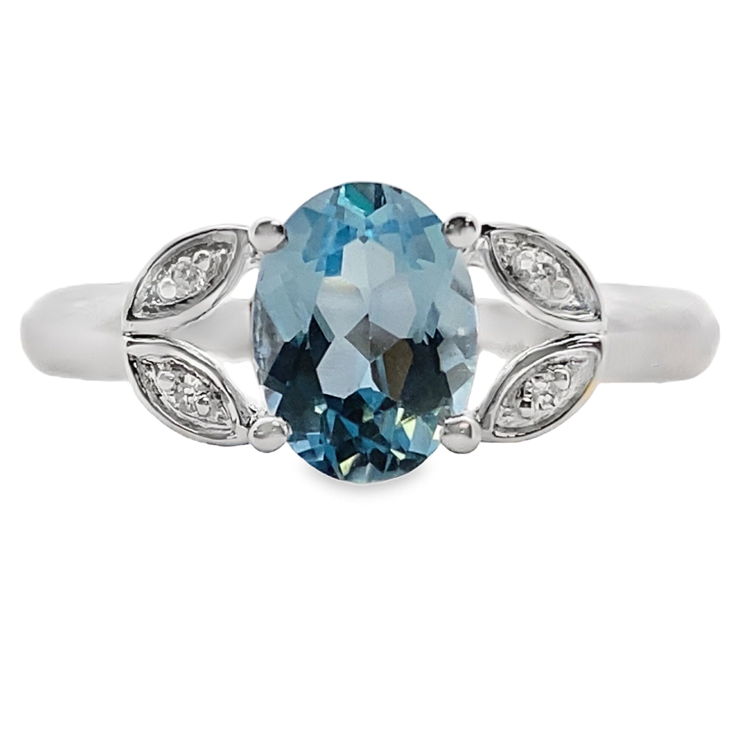 Anillo de Banda de Moda con Diamantes y Topacio Azul en Oro Blanco de 10KT