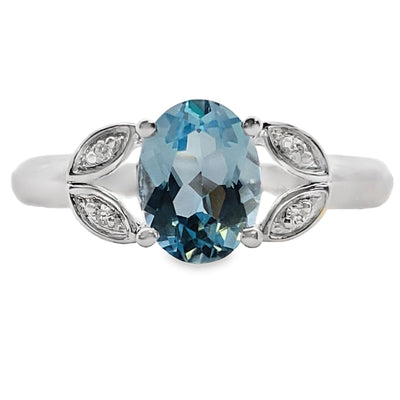 Blue Topaz Diamond Fashion Band Ring in 10KT White Gold
