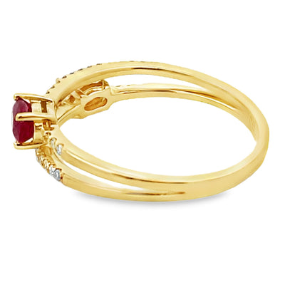 Natural .59ct Ruby Diamond Ring in 14KT Yellow Gold