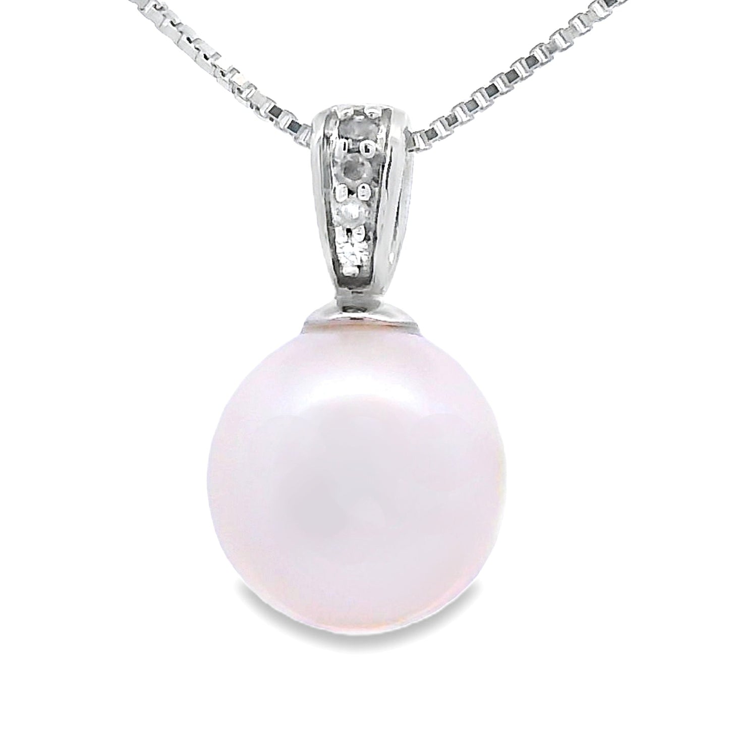 .01ct Pendentif de Mode en Diamant et Perle en Or Blanc 10KT