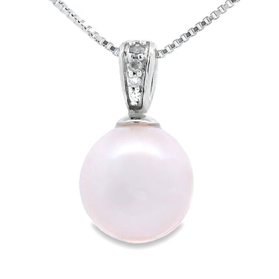 .01ct Pendentif de Mode en Diamant et Perle en Or Blanc 10KT