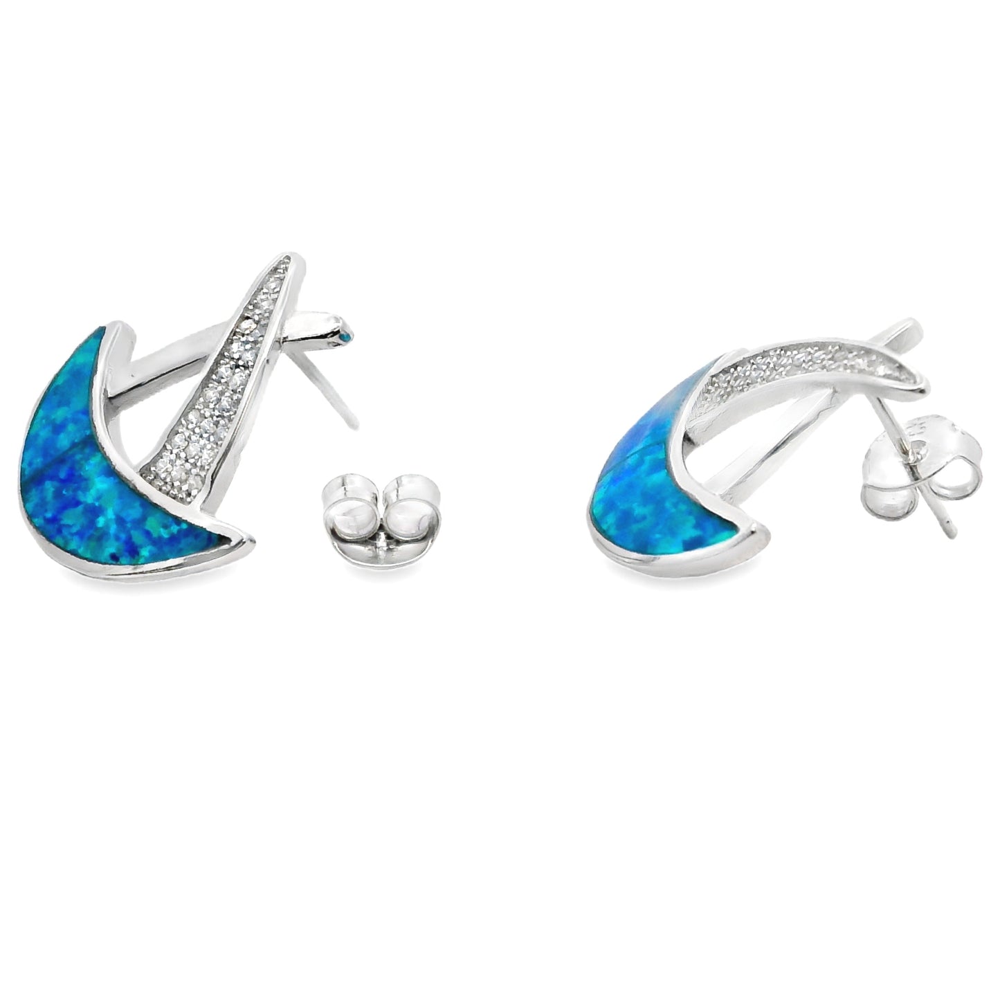 Natural Created Opal Dangle Earrings in Sterling Silver