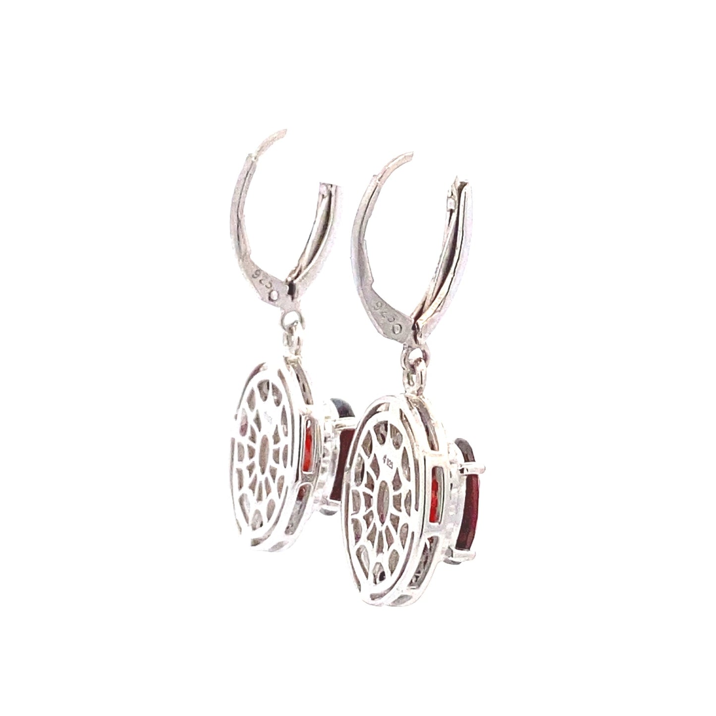 Pendientes colgantes de granate y diamante de 0.38 ct en plata esterlina