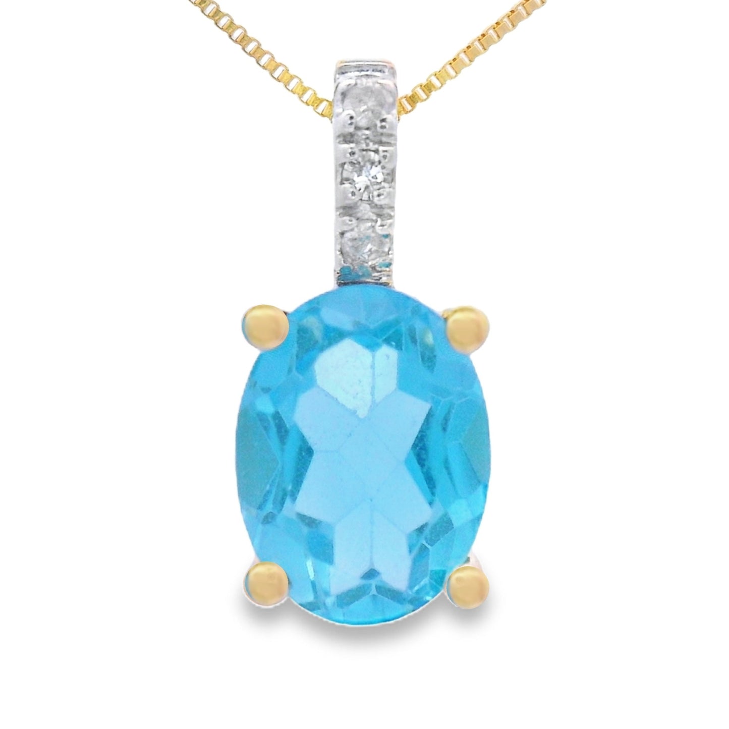Blue Topaz and Diamond Pendant in 10KT Yellow Gold