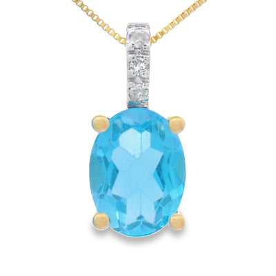 Pendentif en topaze bleue et diamant en or jaune 10KT
