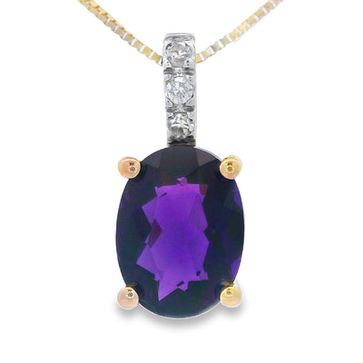 Pendentif en Améthyste et Diamant en Or Jaune 10KT