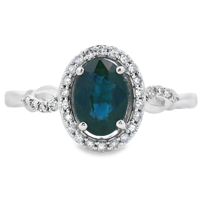 Bague en Saphir et Diamant Naturel de 1,07 ct en Or Blanc 10KT
