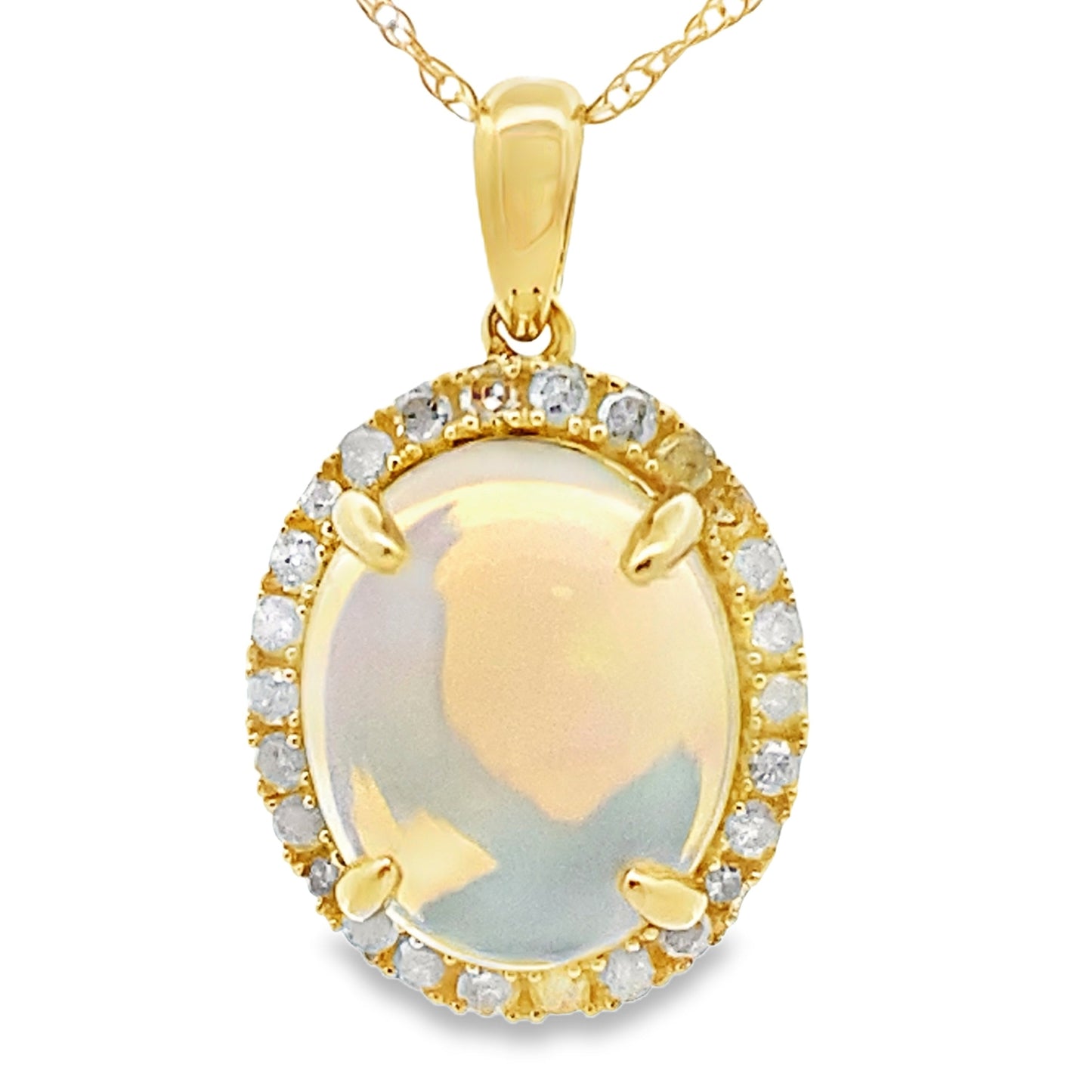 Colgante de moda de ópalo y diamante de 2.39ct en oro amarillo de 10KT