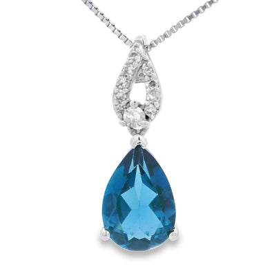 Pendentif en topaze bleue de Londres en or blanc 10KT