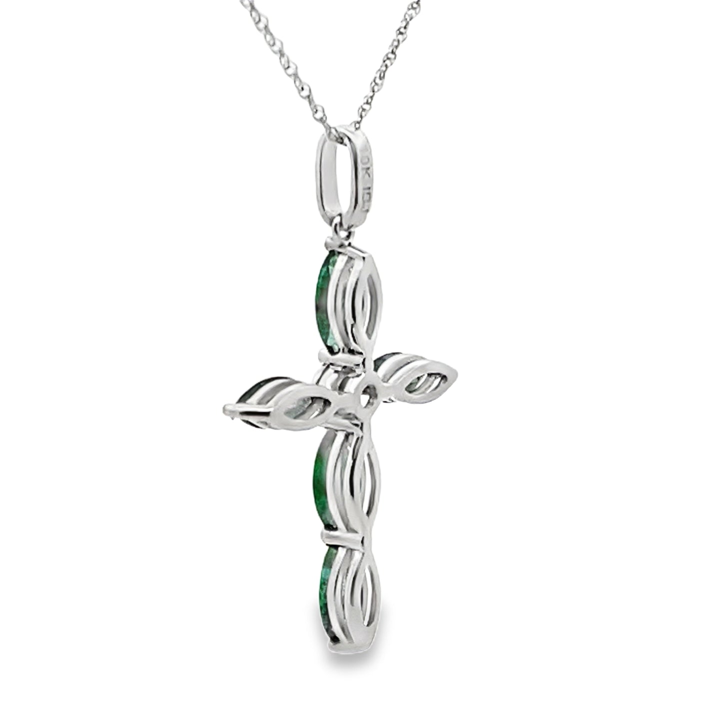 Emerald Diamond Cross Pendant in 10KT White Gold