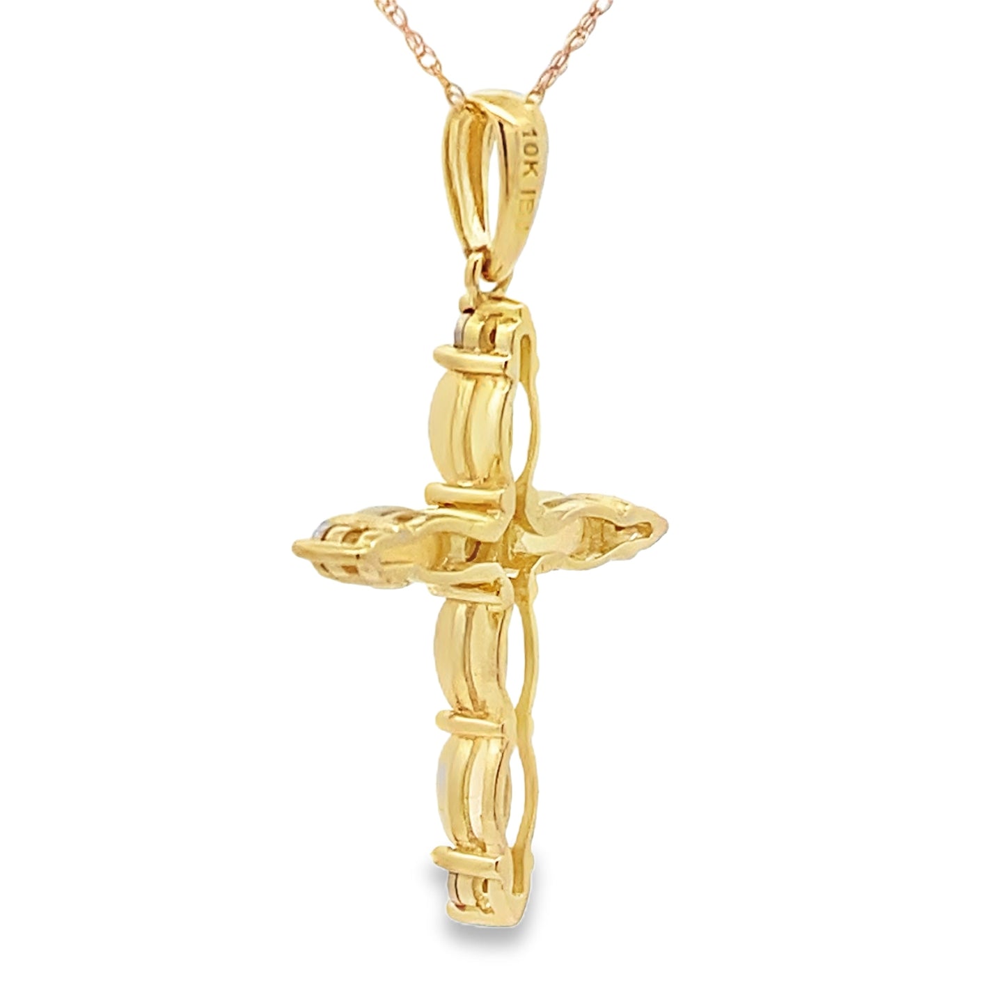 Opal Diamond Cross Pendant in 10KT Yellow Gold