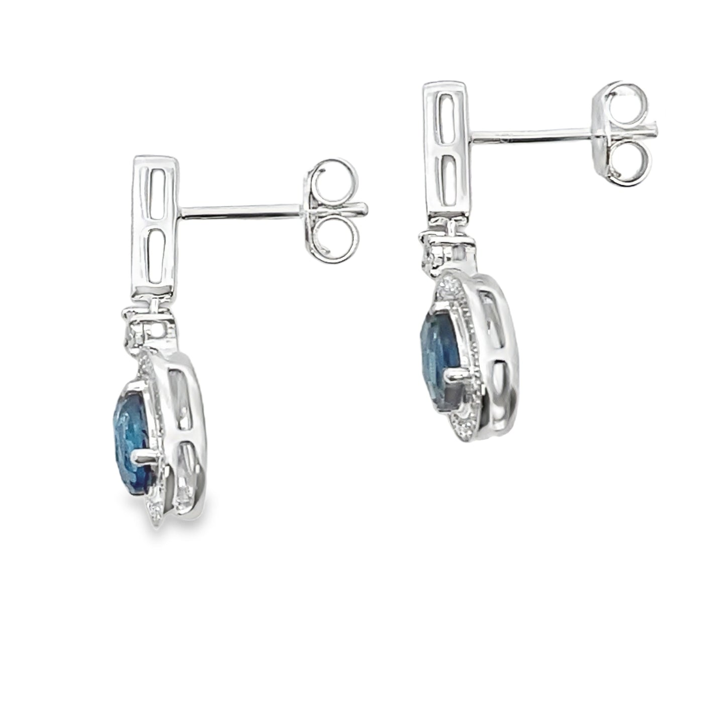 London Blue Topaz Dangle Earrings in 10KT White Gold