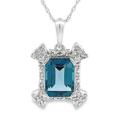 Pendentif en topaze bleue de Londres en or blanc 10KT