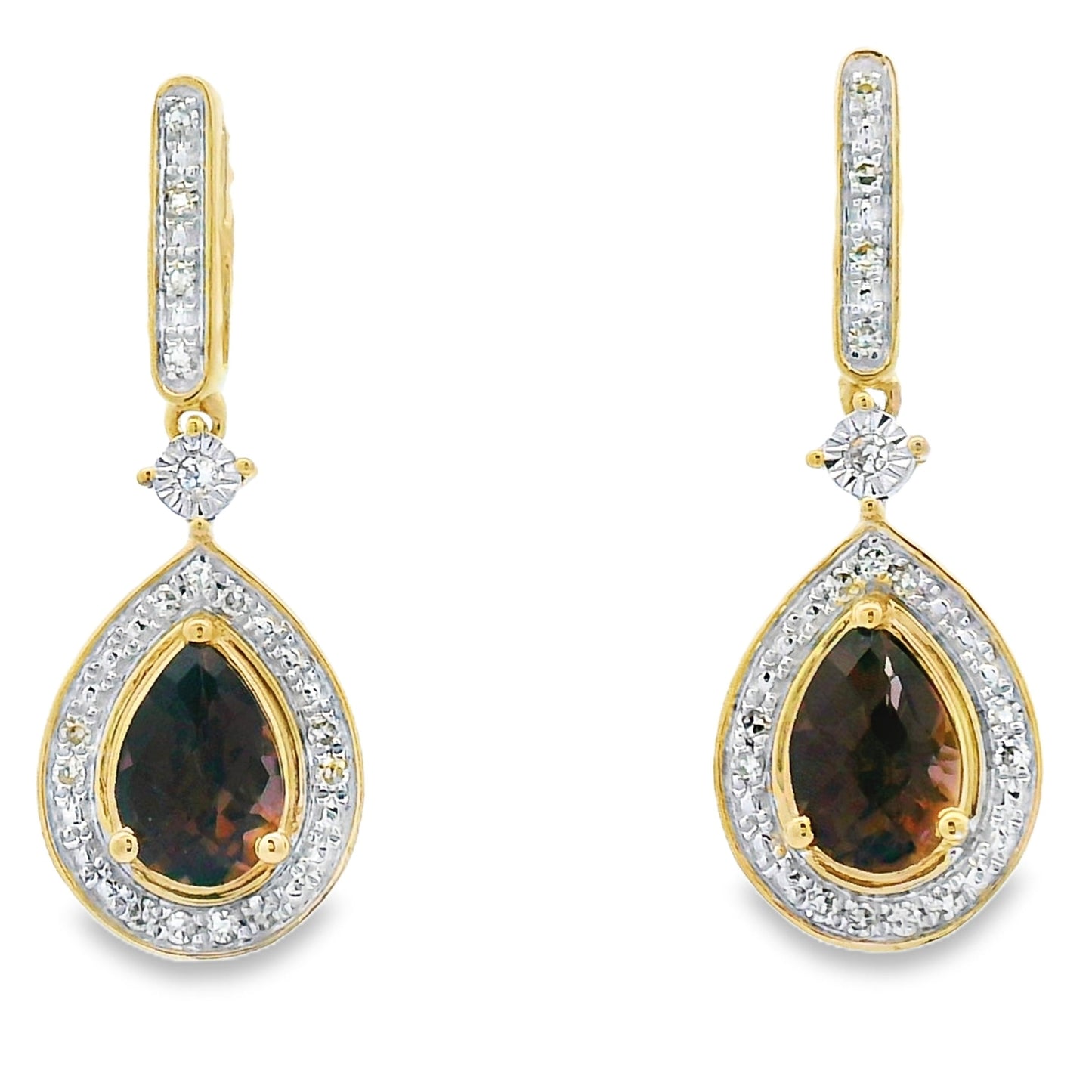 .84ct Quartz Diamond Dangle Earrings in 10KT Yellow Gold