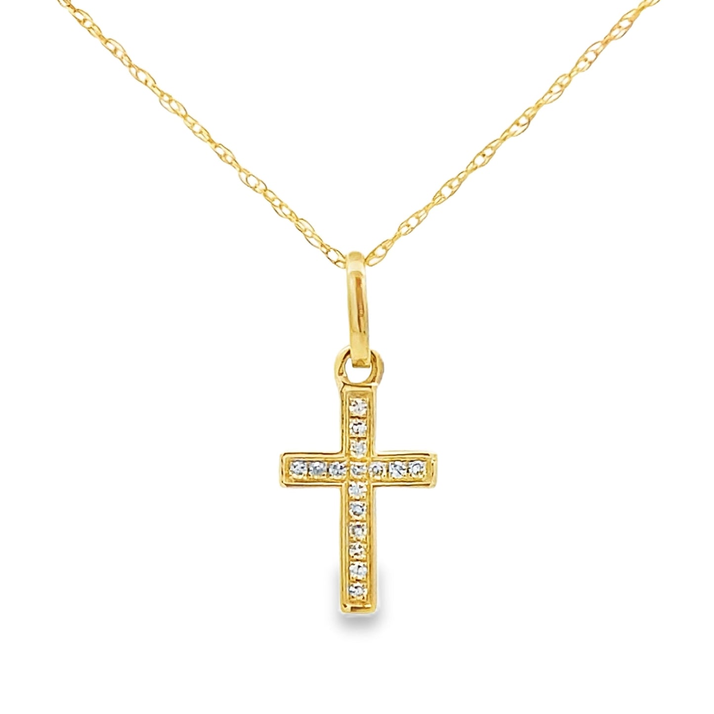 Colgante de Cruz de Diamante de 0.05ct en Oro Amarillo de 14KT