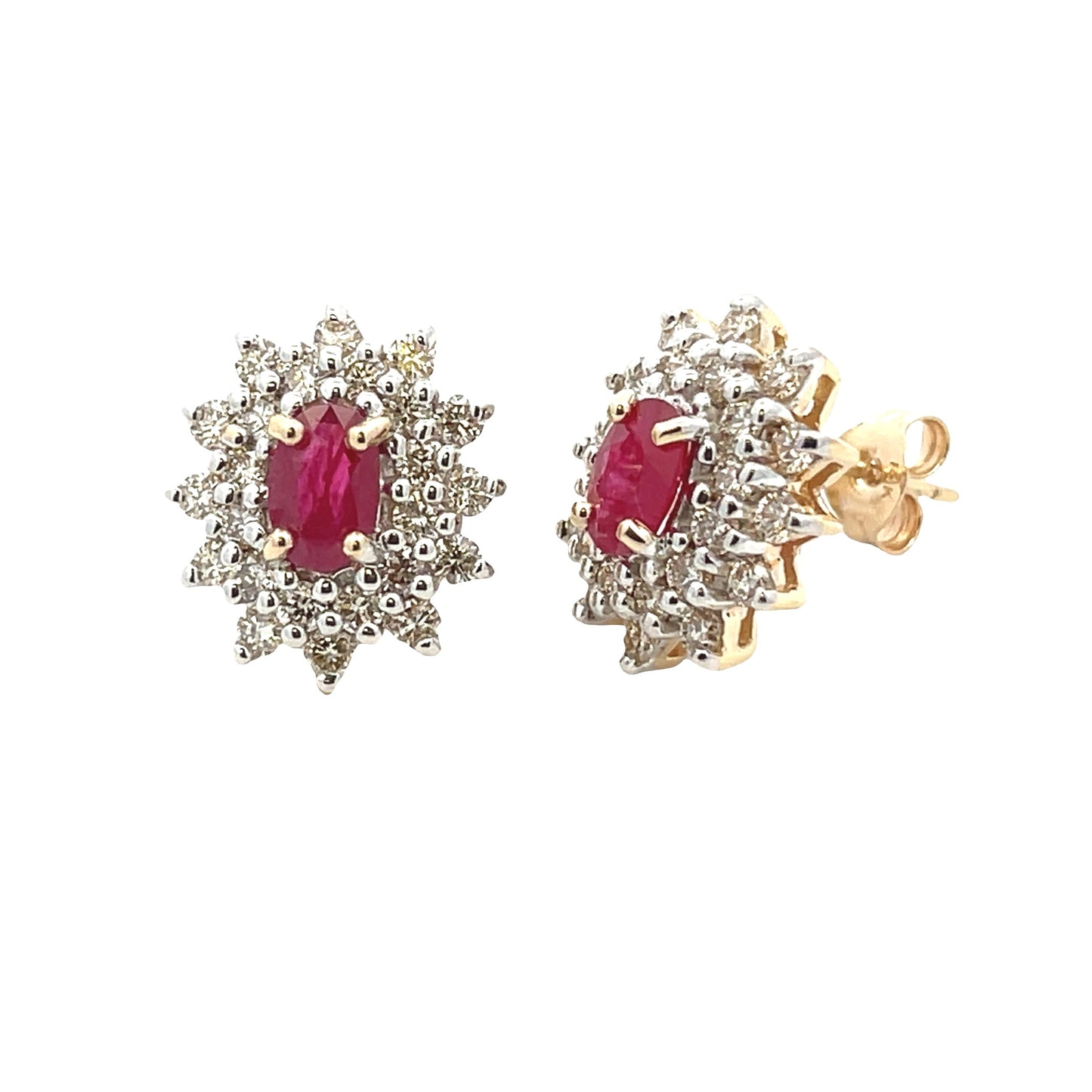 Natural Ruby and Diamond Earrings in 14KT Yellow Gold
