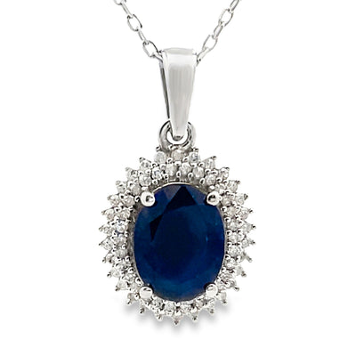 Pendentif de mode en diamant saphir en or blanc 10KT