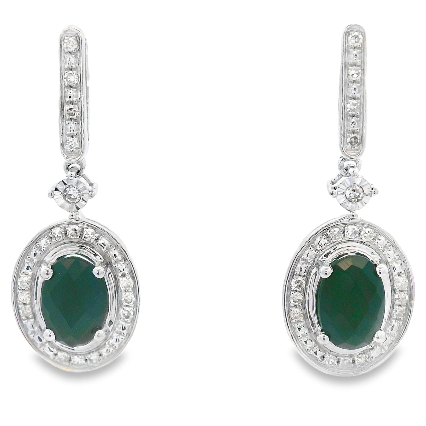 Boucles d'oreilles pendantes en onyx et diamants de 1,06 ct en or blanc 10KT