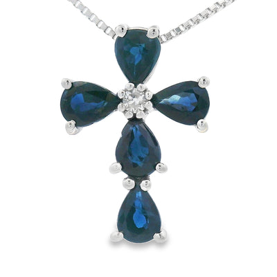 .82ct Sapphire Cross Pendant in 10KT White Gold