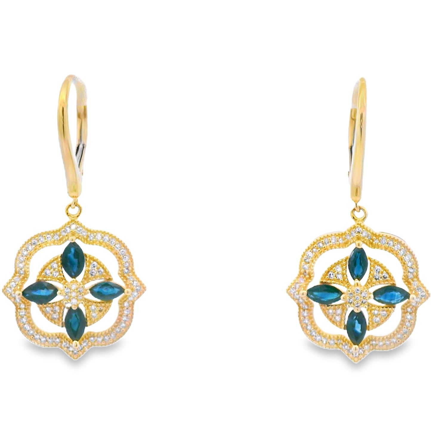 Sapphire Diamond Dangle Earrings in 14KT Yellow Gold