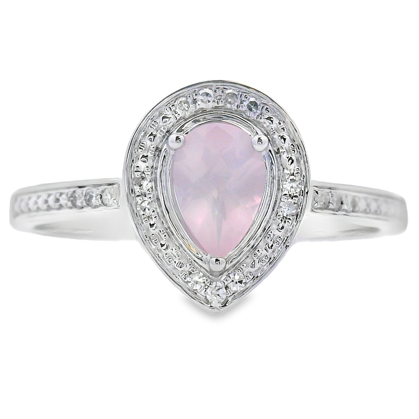 Genuine .44ct Rose Quartz Diamond Ring in 10KT White Gold