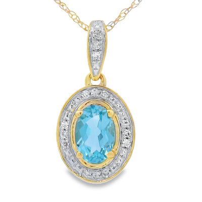 Pendentif en topaze bleue et diamant en or jaune 10KT