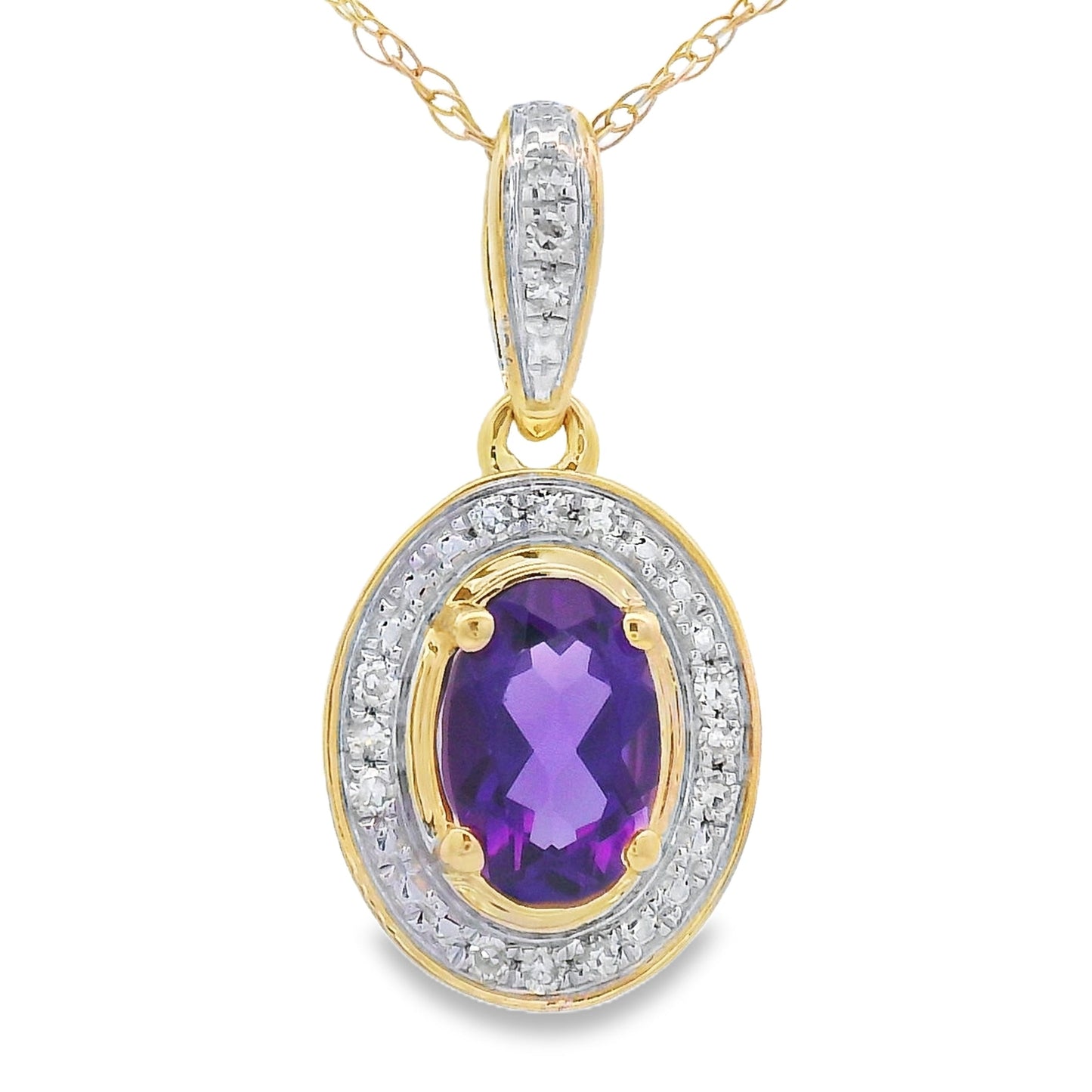 Pendentif en Améthyste et Diamant en Or Jaune 10KT