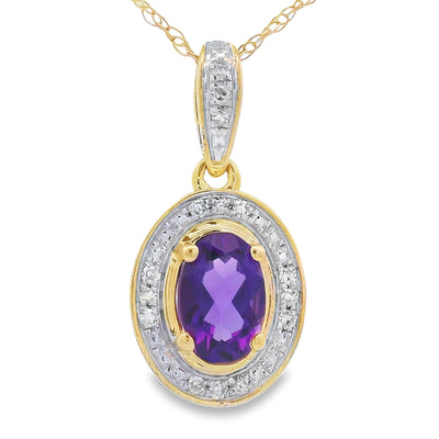 Pendentif en Améthyste et Diamant en Or Jaune 10KT