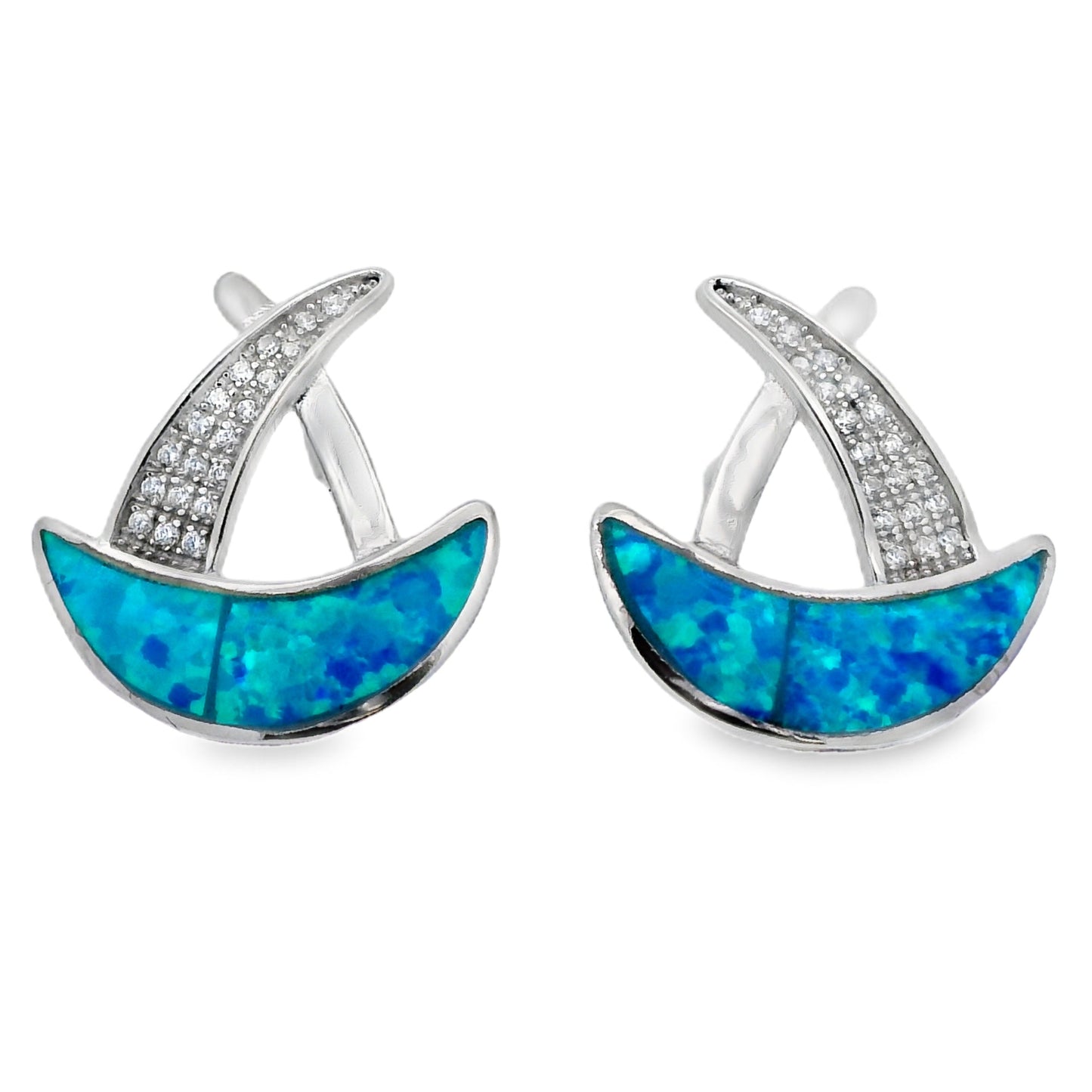 Natural Created Opal Dangle Earrings in Sterling Silver