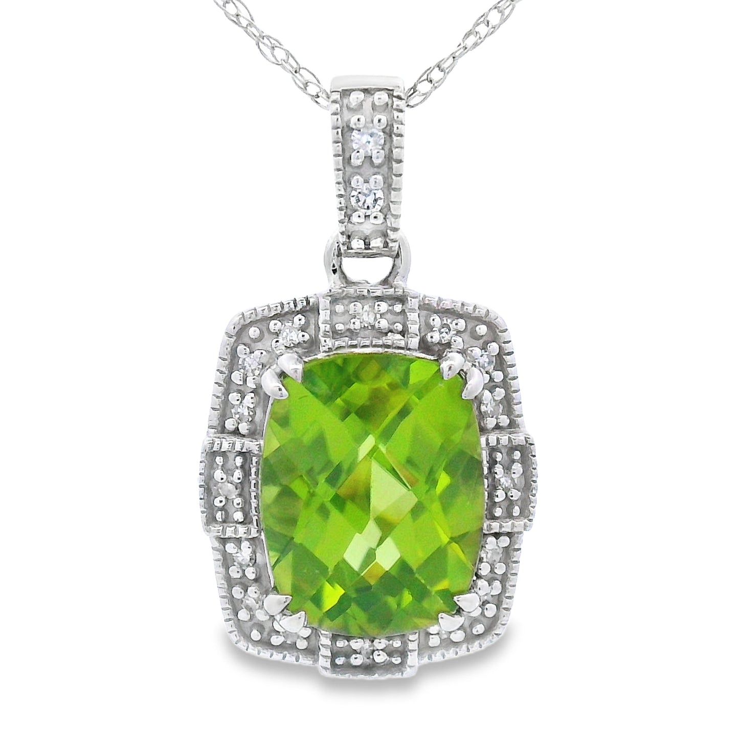 2.03ct Peridot & Diamond Pendant in 10KT White Gold