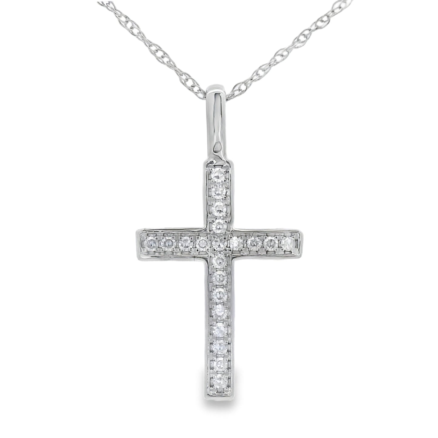 Colgante de Cruz de Diamante de 0.07ct en Oro Blanco de 10KT