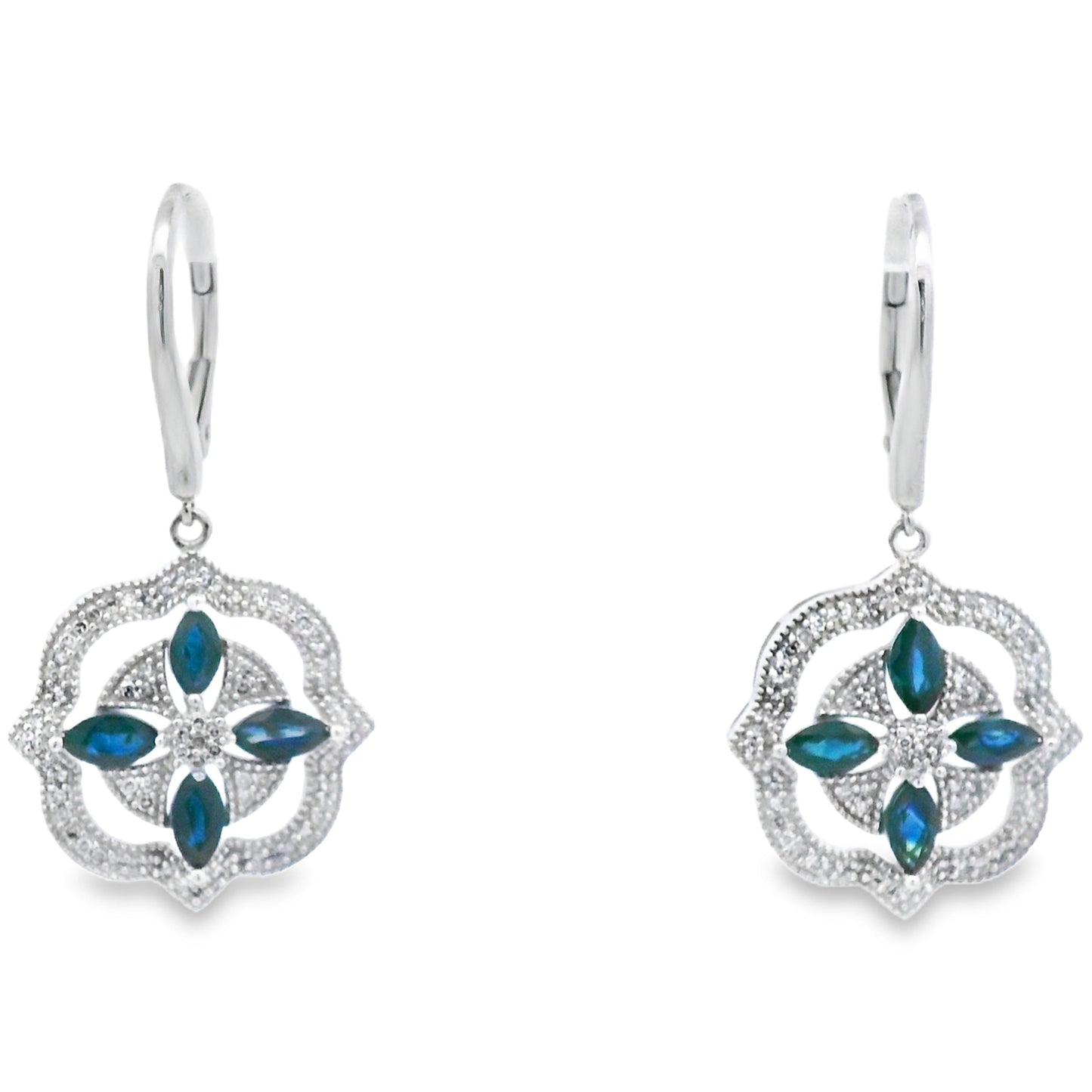 2.04ct Sapphire Diamond Dangle Earrings in 14KT White Gold