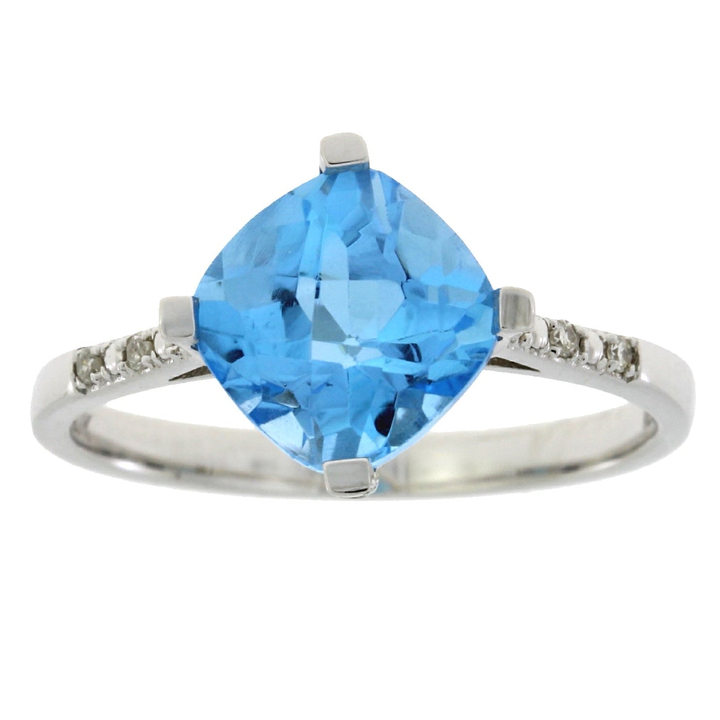 Anillo de Diamante de Topacio Azul Natural de 1.20ct en Oro Blanco de 10KT