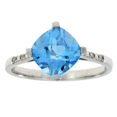 Bague en diamant de 1,20 ct en topaze bleue naturelle en or blanc 10KT