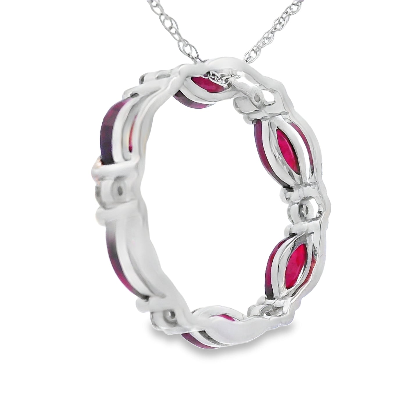 Pendentif Cercle d'Amour en Rubis et Diamants en Or Blanc 10KT