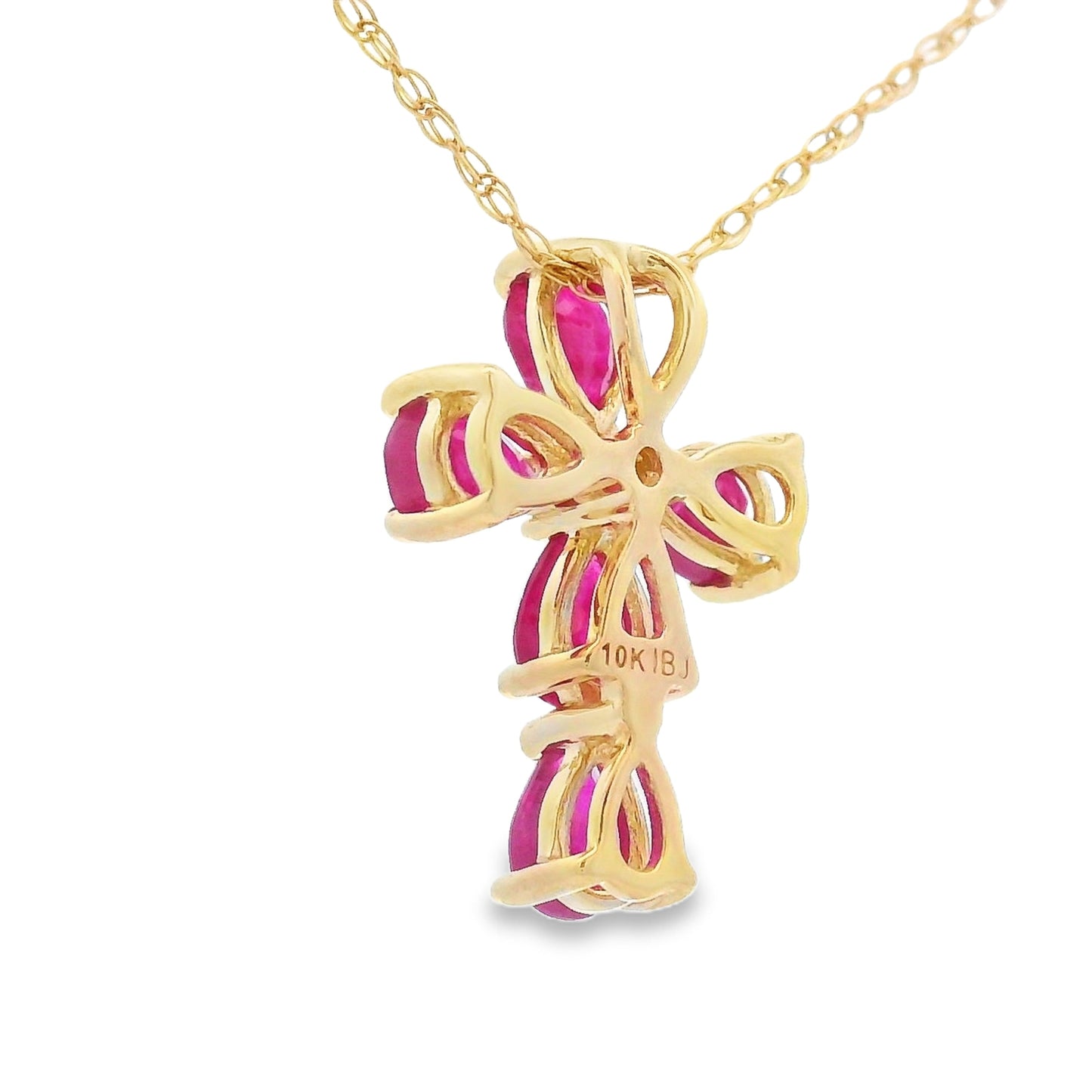 Ruby Diamond Cross Pendant in 10KT Yellow Gold