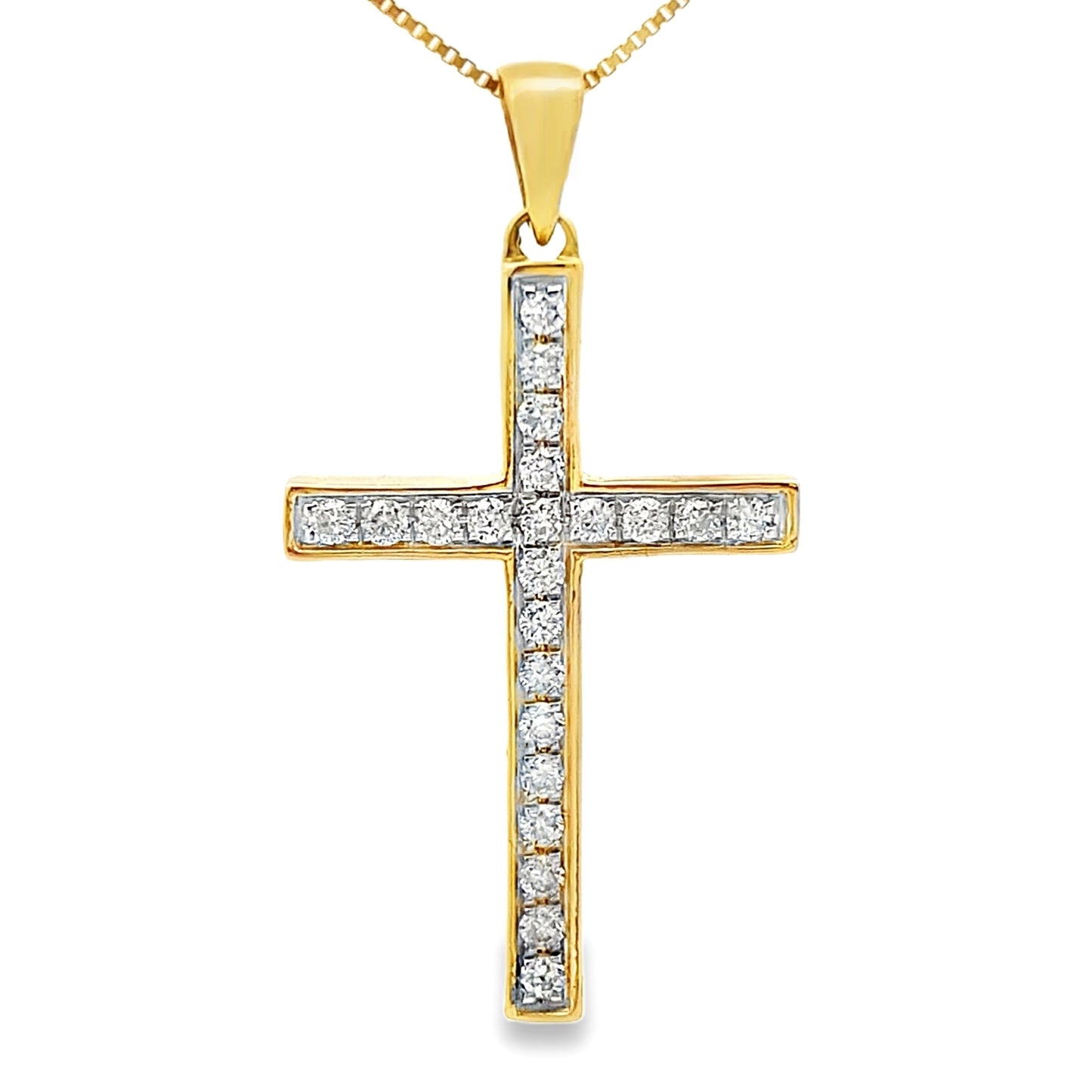 Colgante de Cruz de Diamante de 0.22ct en Oro Amarillo de 14KT