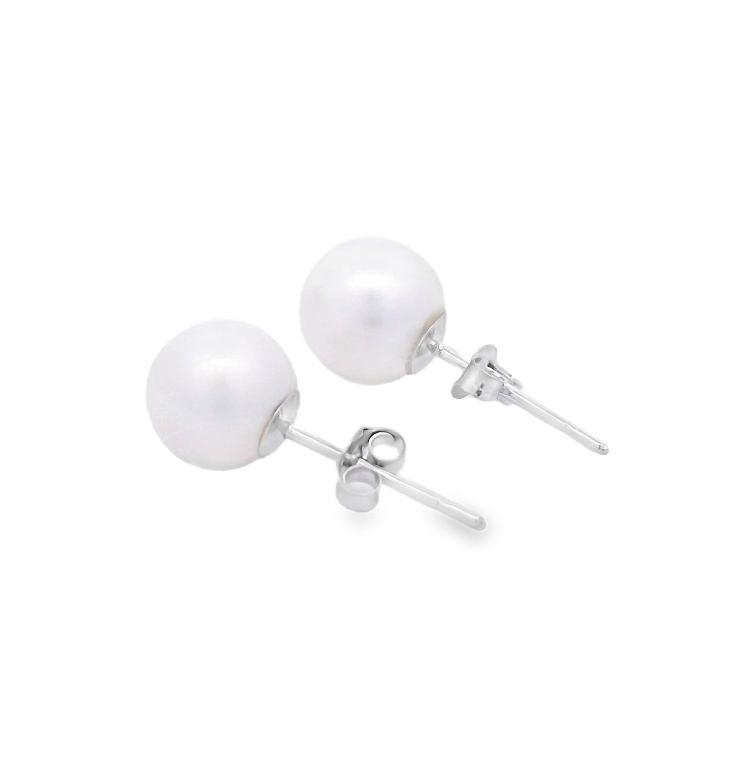 Natural Freshwater Pearl Stud Earrings in 10KT White Gold