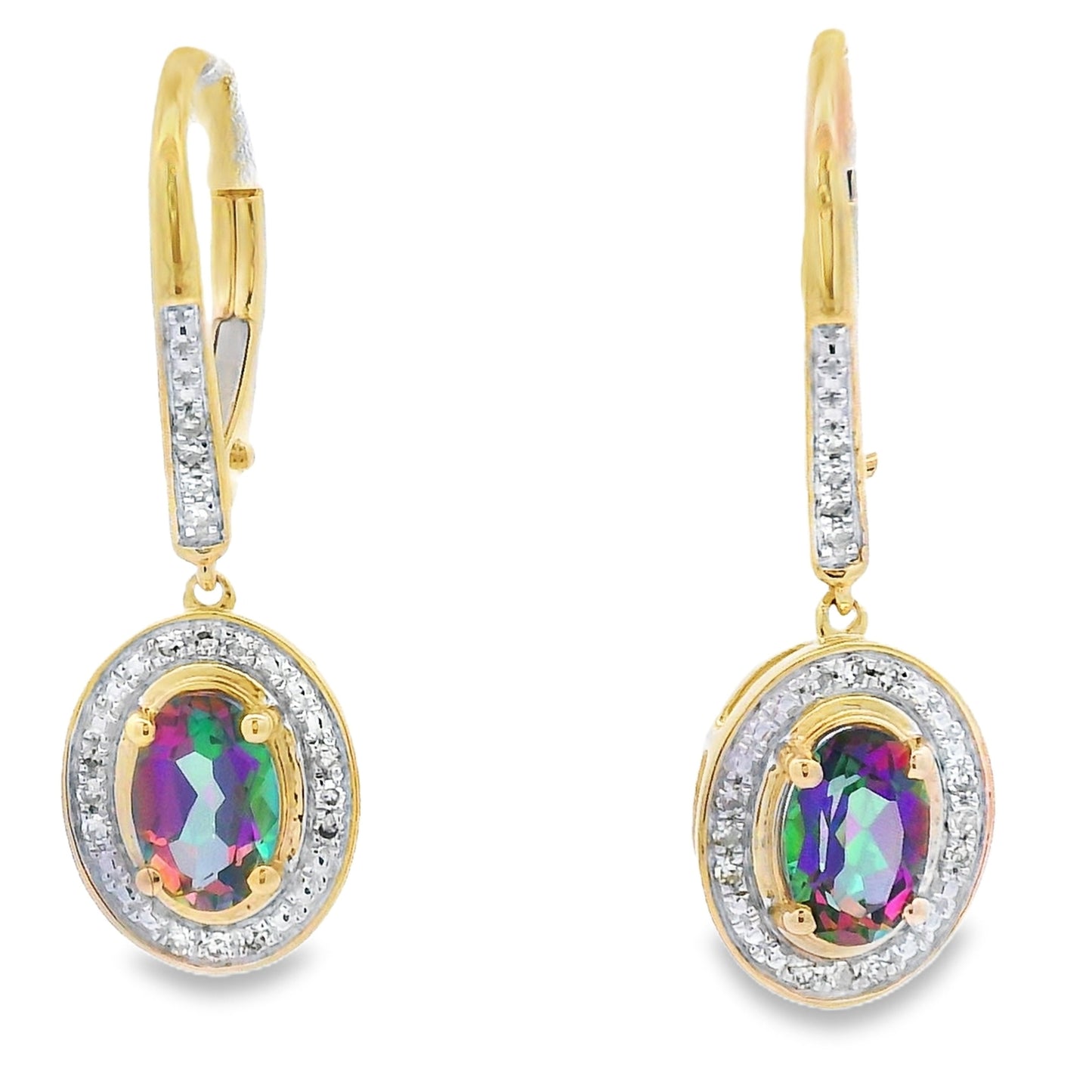 Boucles d'oreilles pendantes en topaze mystique en or jaune 10KT