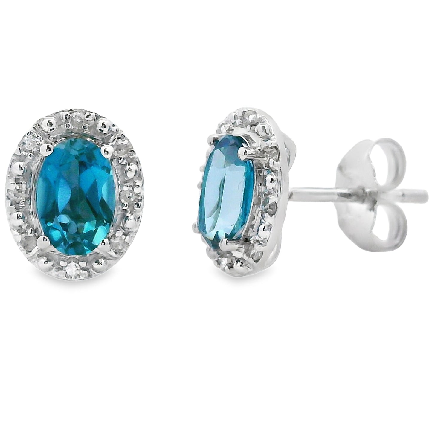 Boucles d'oreilles en topaze bleue de Londres et diamants en or blanc 10KT