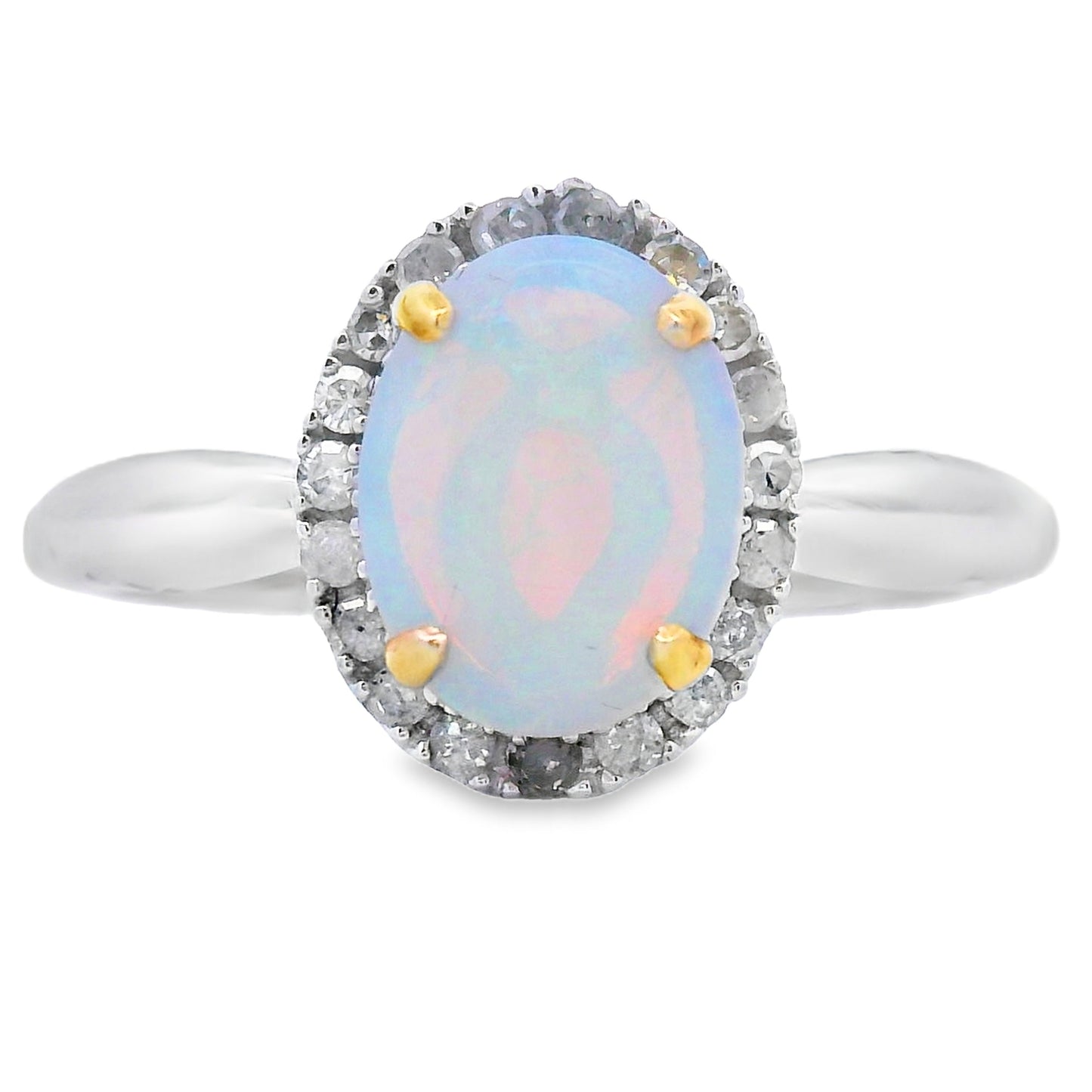 Natural .95ct Opal Diamond Ring in 10KT White Gold